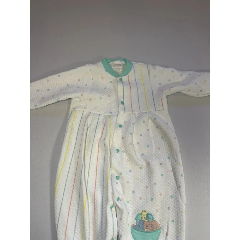 Vintage Carter’s Quilted Baby Sleeper One-Piece Pastel Stripe Footed - Picture 6 of 12